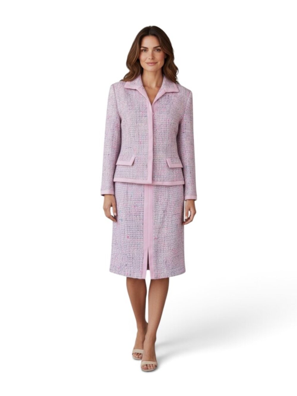 Vintage Alouette Paris France Pink Tweed Skirt Suit